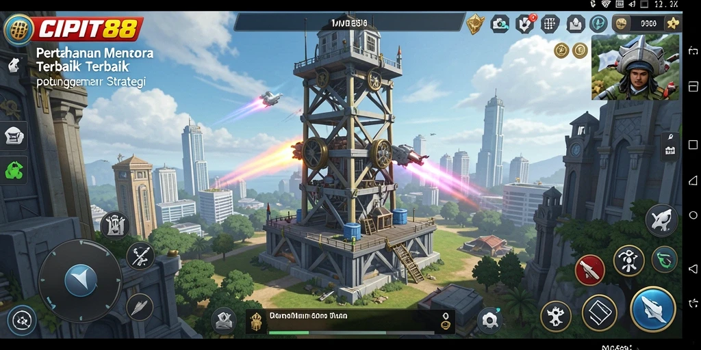 Gameplay intens di <strong>CIPIT88</strong> menunjukkan menara bertahan melawan gelombang musuh.