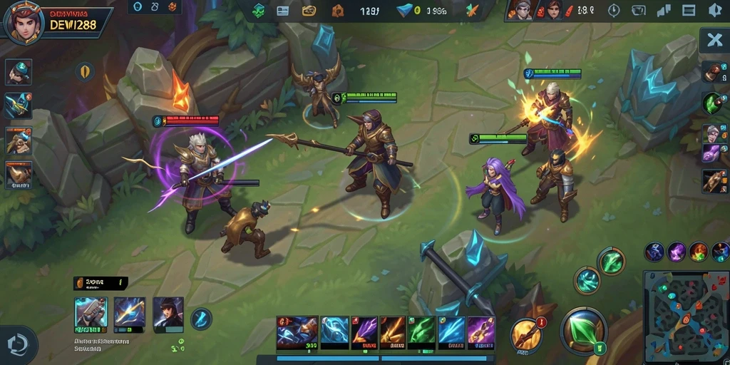 Screenshot gameplay DEWI288 yang menunjukkan aksi seru dalam pertarungan MOBA.