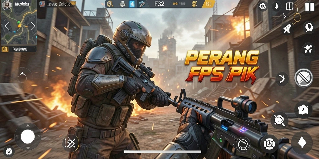 Screenshot gameplay F32 menunjukkan aksi menembak yang intens dan grafis luar biasa.