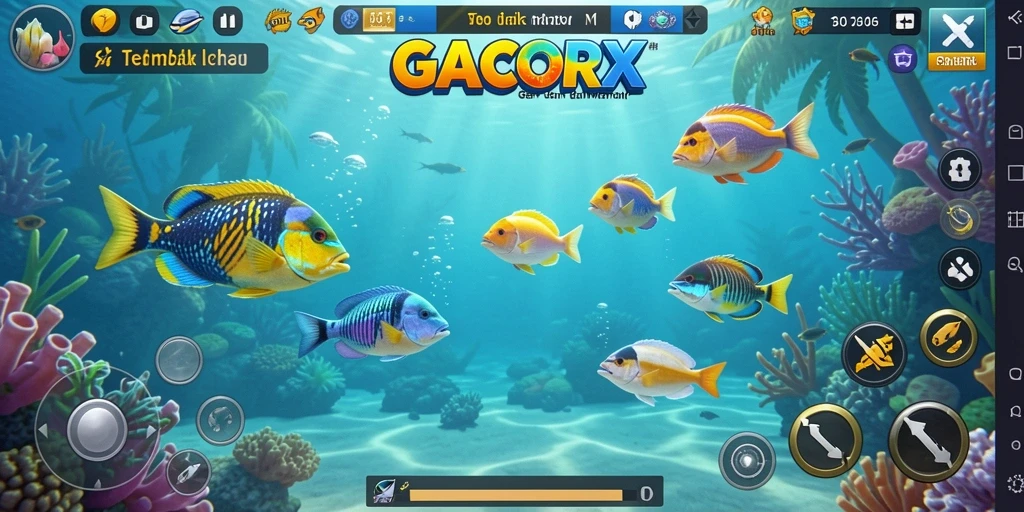 Screenshot gameplay GACORX menampilkan aksi menembak ikan yang mendebarkan.