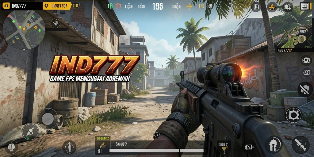 Screenshot menampilkan aksi tembak-menembak yang intens dalam IND777.