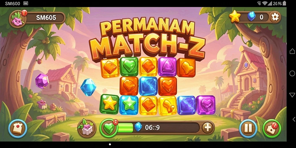 Tampilan gameplay SM605 yang penuh warna dan menarik.
